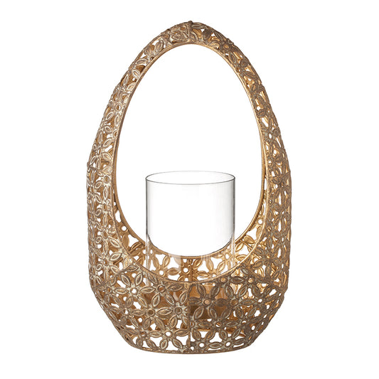 GOLD FLORAL CUTOUT METAL CANDLE HOLDER L