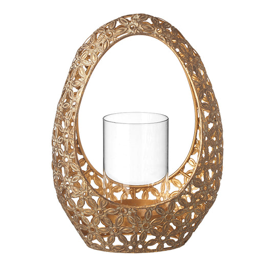 GOLD FLORAL CUTOUT METAL CANDLE HOLDER S