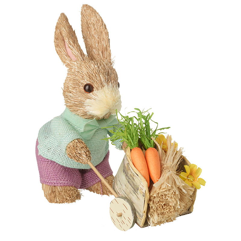 Rabbit Pushing Carrots In Wheelbarrow