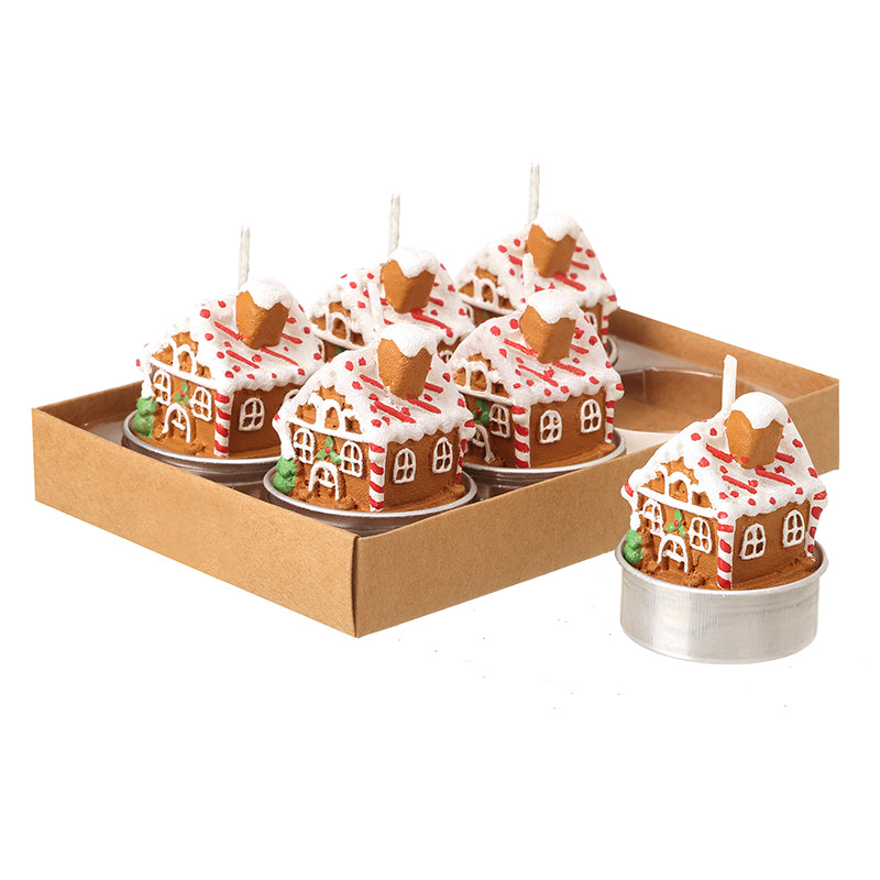 SET 6 WAX CANDY HOUSE T LIGHTS