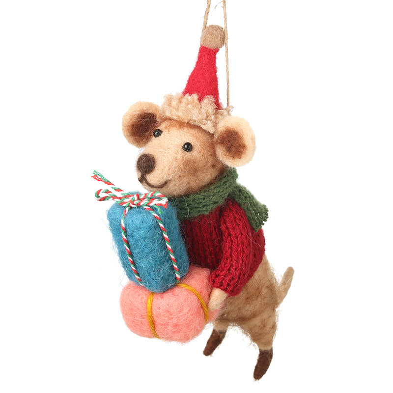 FELT HANGING BEAR WITH PRESENTS