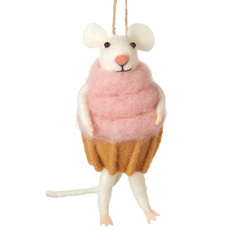 Hanging Felt Mouse In Cupcake