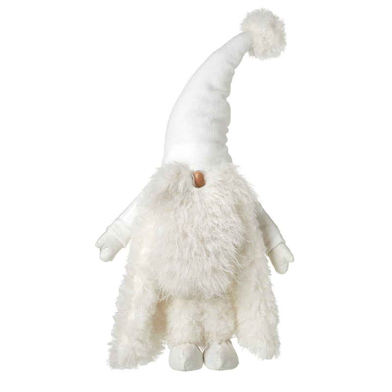 WHITE FUR SANTA WITH TALL POM POM HAT