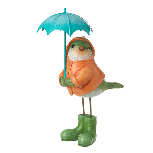 Standing Bird In Wellies Under Umbrella