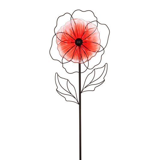 Lrg Glass & Iron Red Flower Stake