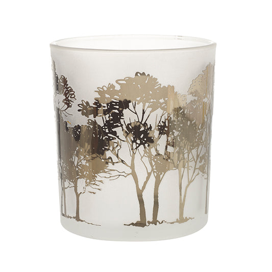 Tree Scene Frosted Glass T-Light Holder