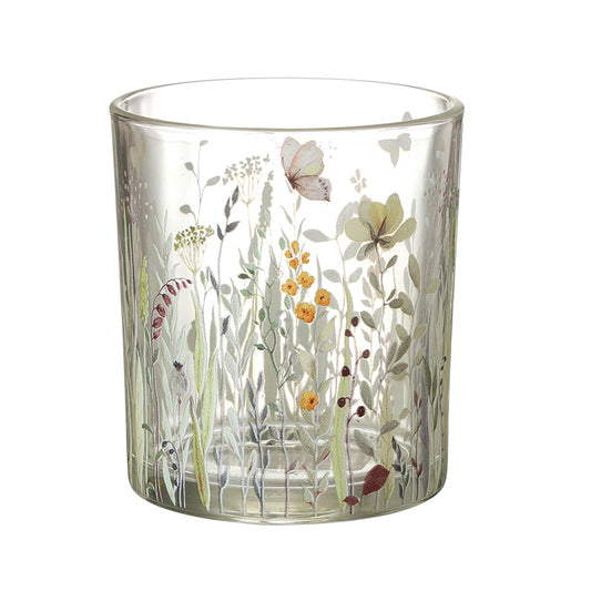 Clear Glass With Flowers T-Light Holder