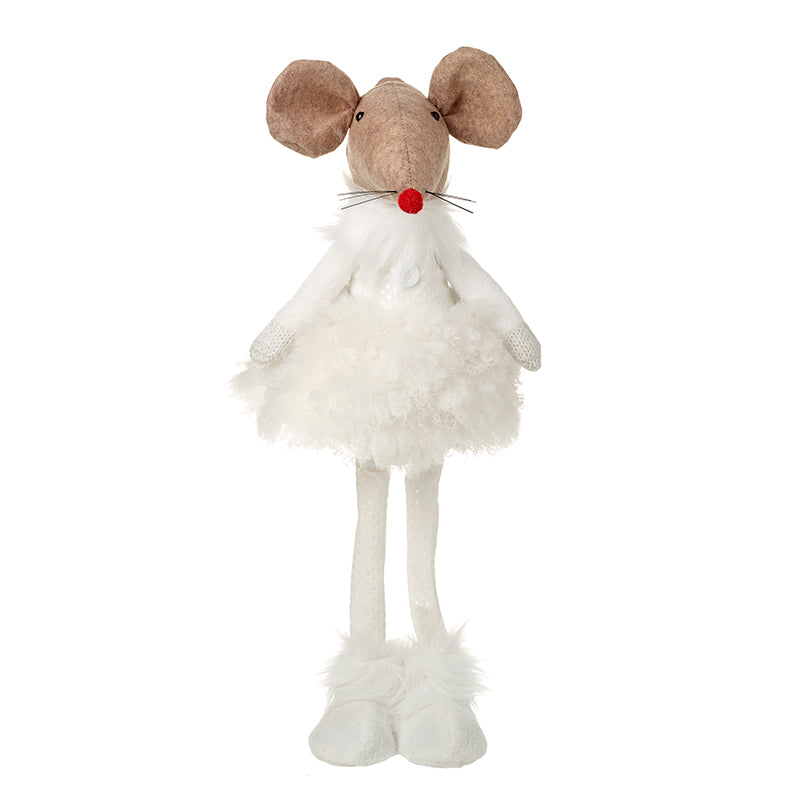 Fabric Standing Mouse In White Dress