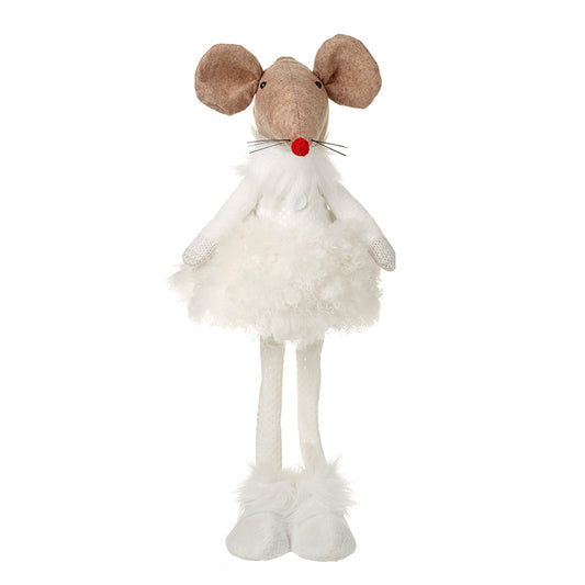 Fabric Standing Mouse In White Dress