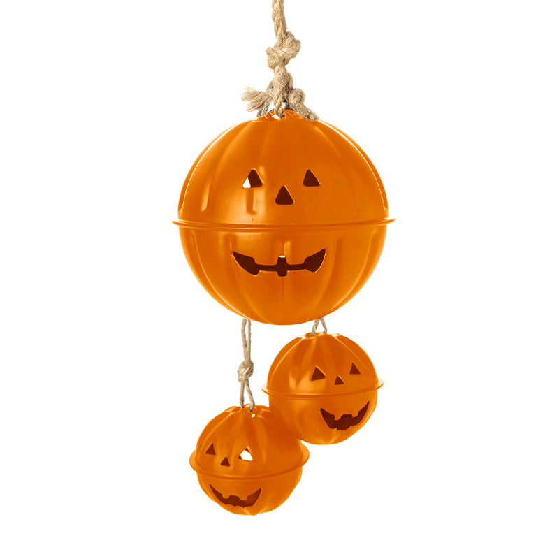 Round Orange Metal Pumpkin Bells Hanger