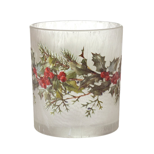 HOLLY FROSTED GLASS CANDLE HOLDER