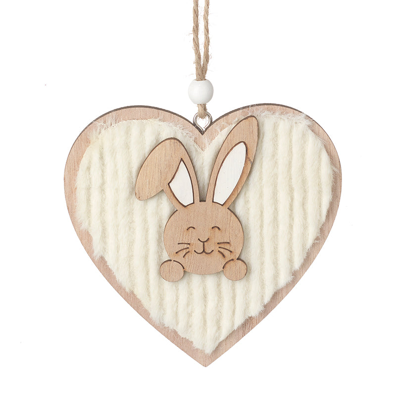 Hanging Wooden Heart Fabric With Bunny