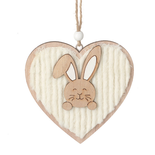 Hanging Wooden Heart Fabric With Bunny
