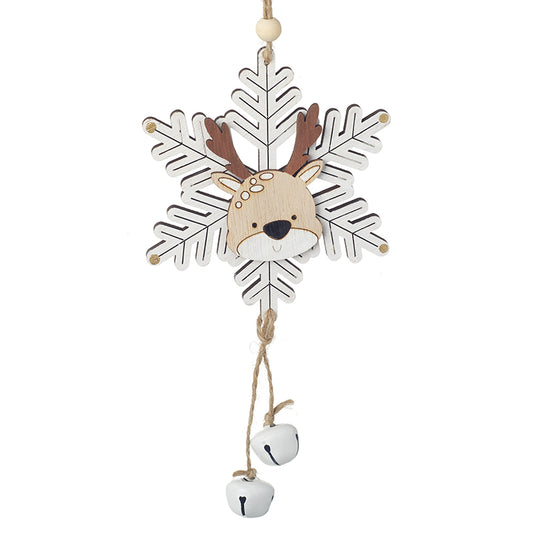 Wooden Moose Snowflake & Bells Hanger