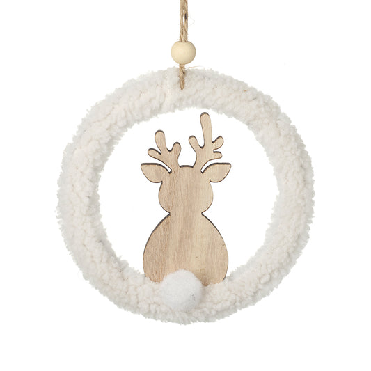 Wooden Deer White Fluffy Hoop Hanger