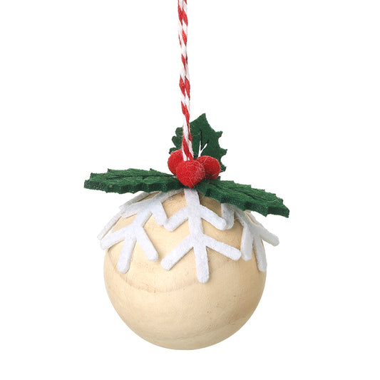 FELT HOLLY & SNOWFLAKE TOP WOOD BAUBLE