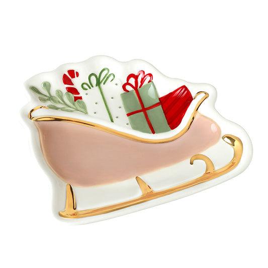 PINK SLEIGH WITH GIFTS PORCELAIN PLATE