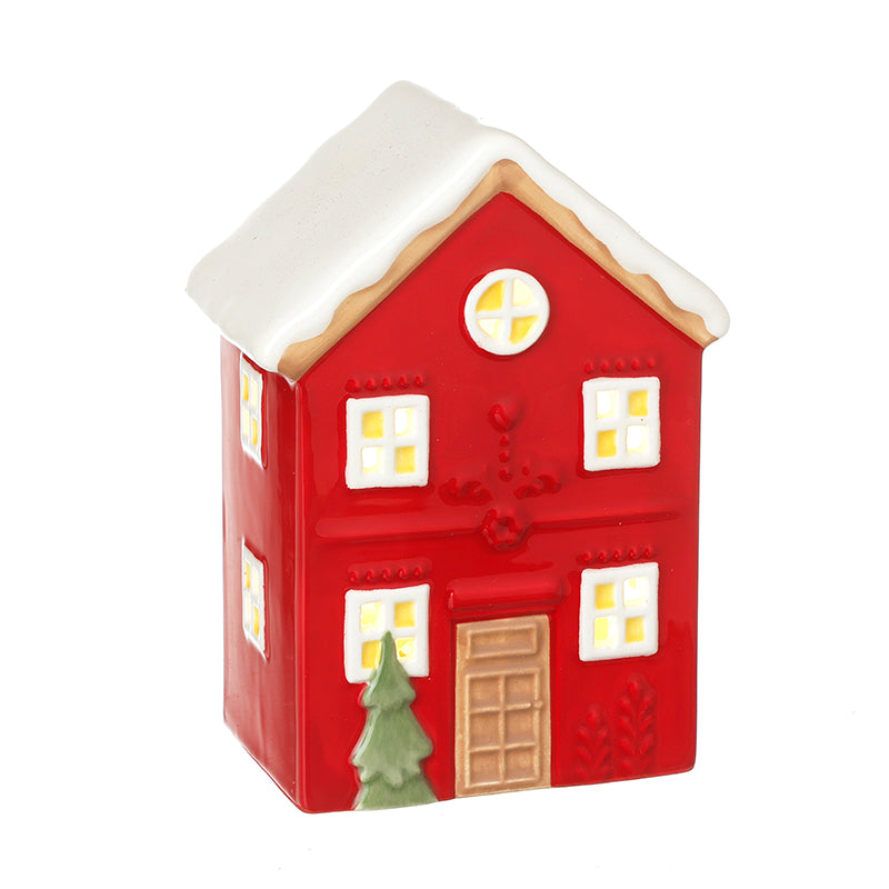 PORCELAIN RED HOUSE WITH SNOWY ROOF