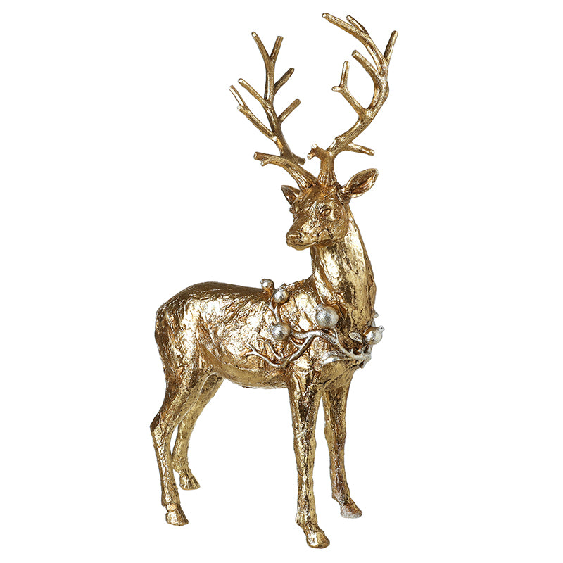 STANDING GOLD STAG WITH BAUBLES