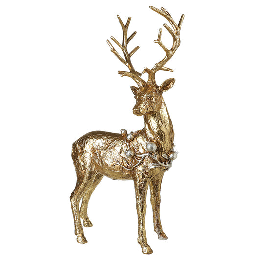 STANDING GOLD STAG WITH BAUBLES