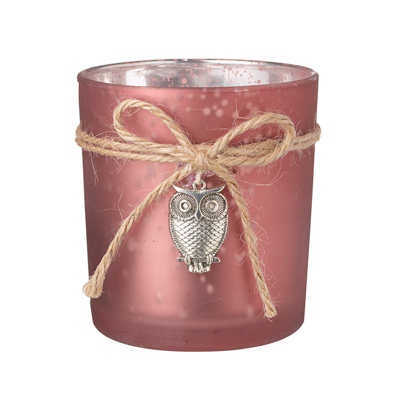 Mottled Bronze Glass T-Light With Owl