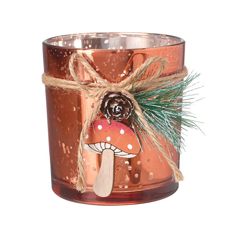 Sm Mottled T-Light Holder & Mushroom Dec