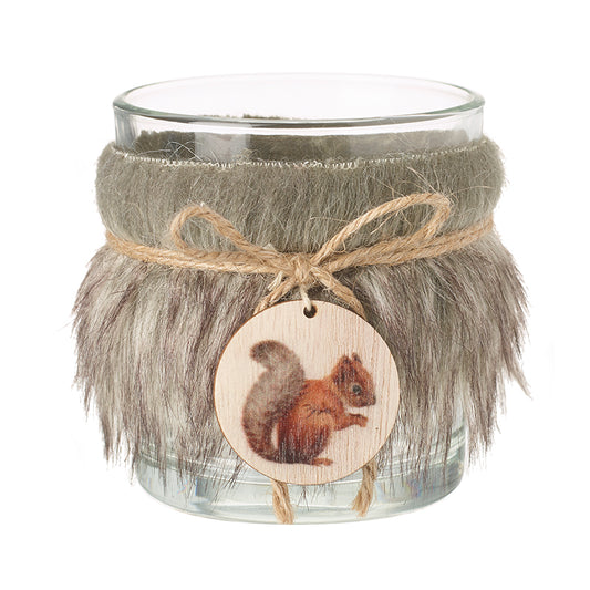 Fur & Glass T-Light Holder Dec Squirrel