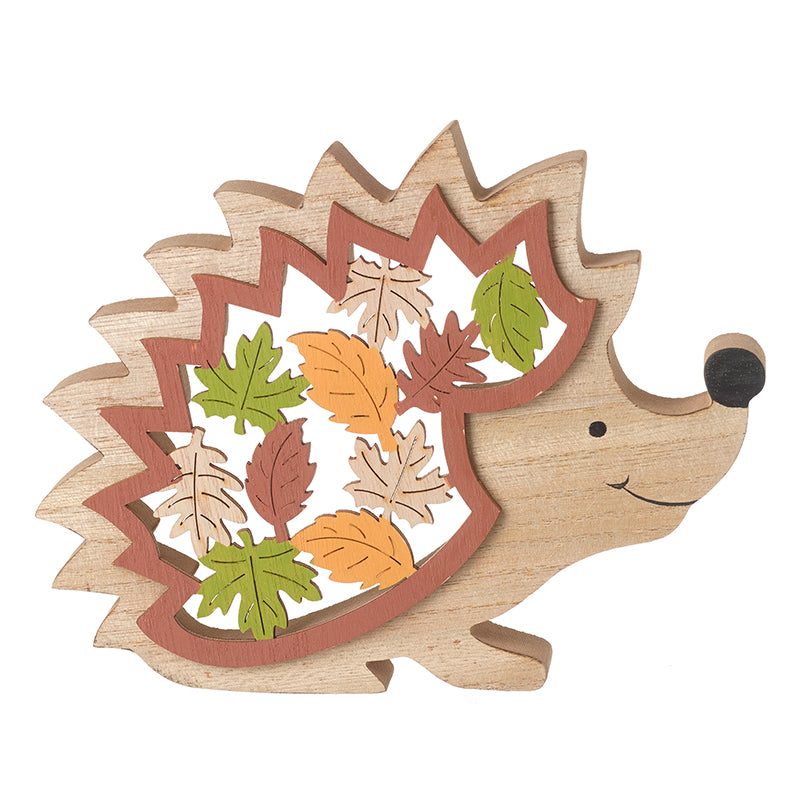 Wooden Hedgehog With Cut Out Leaves