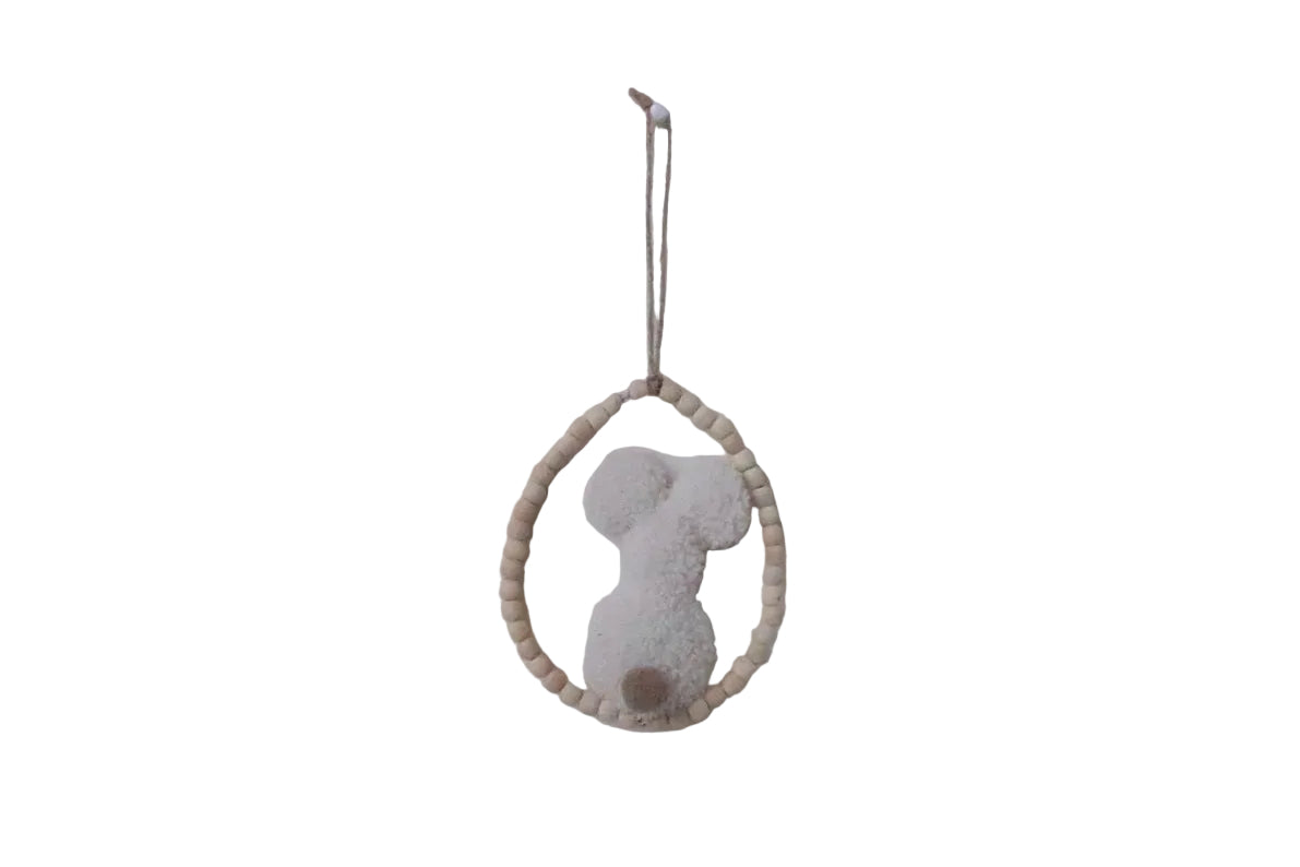 Hanging Wood And Fur Rabbit In Egg