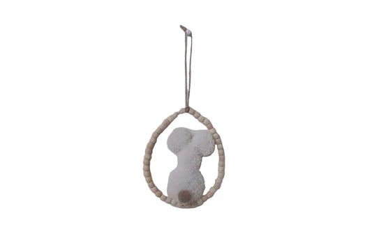 Hanging Wood And Fur Rabbit In Egg