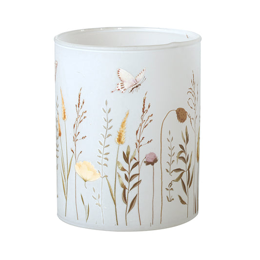 White Floral Glass T-Light Holder
