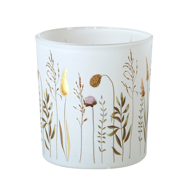 Small White Floral Glass T-Light Holder