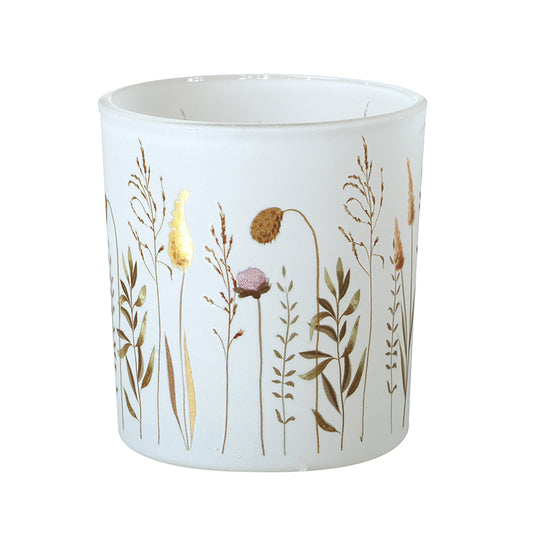 Small White Floral Glass T-Light Holder