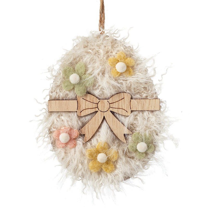 Fluffy Wooden Hanging Easter Egg Dec