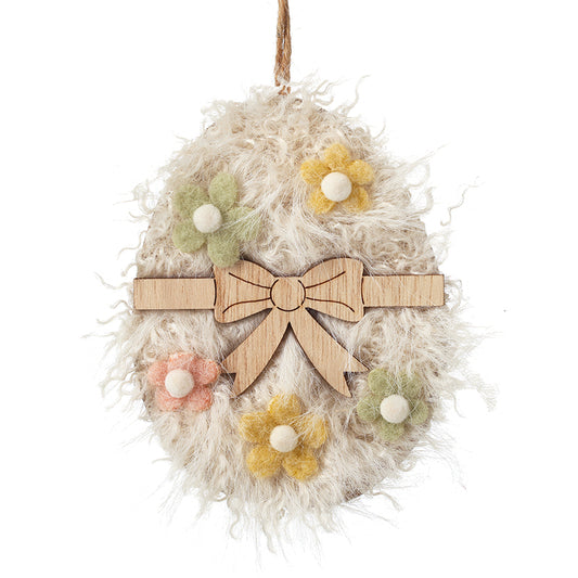 Fluffy Wooden Hanging Easter Egg Dec