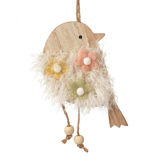 Fluffy Wooden Chick Hanging Decoration