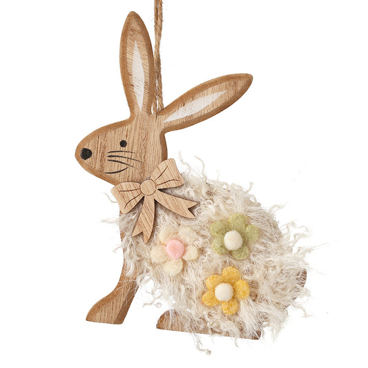 Fluffy Wooden Bunny Hanging Decoration