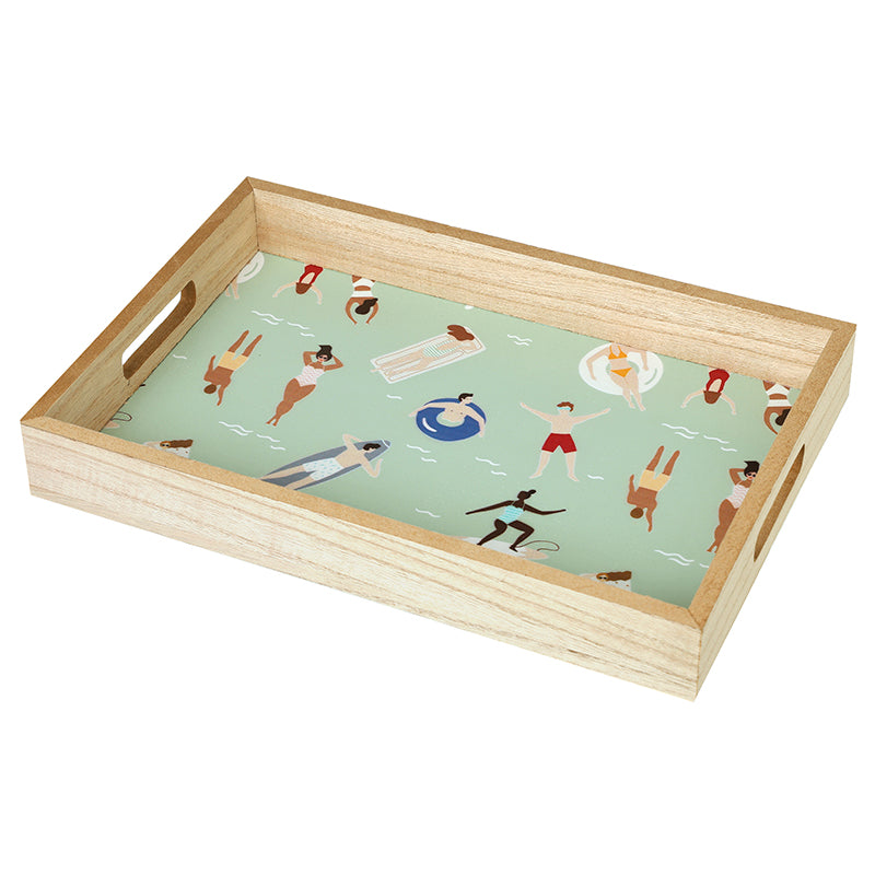 Swimmers In The Sea Wooden Tray