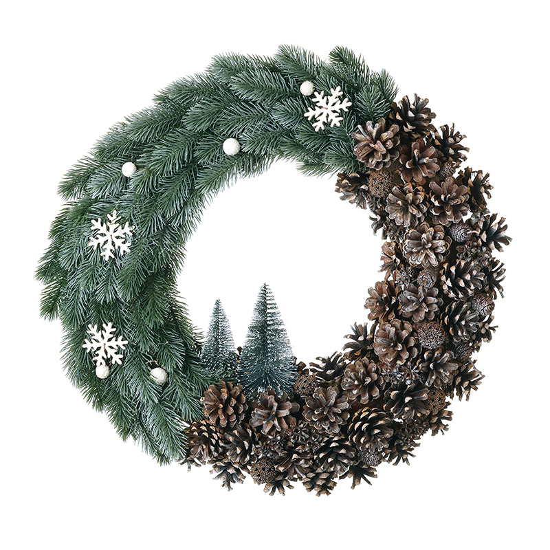 SNOWY PINECONE WREATH WITH SNOWFLAKES
