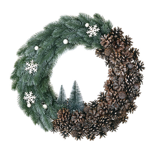 SNOWY PINECONE WREATH WITH SNOWFLAKES