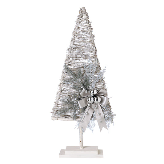 WHITE WOOD TWIG TREE WITH BOW ORNAMENT