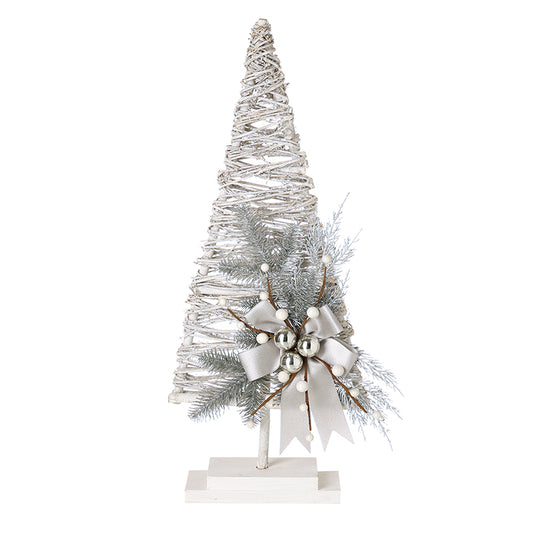 WHITE WOOD TWIG TREE WITH BOW ORNAMENT