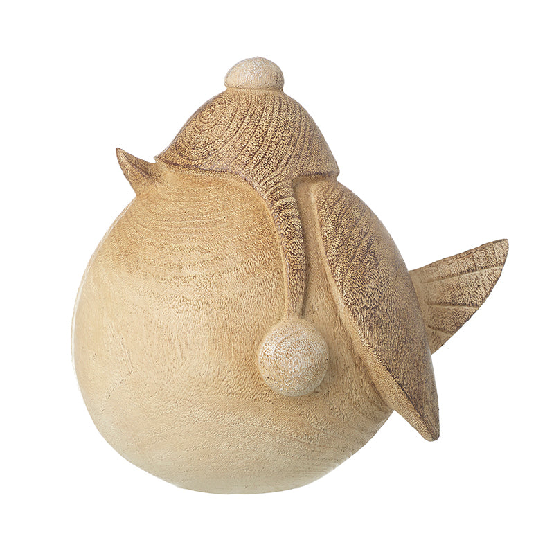 Wooden Bird Ornament In Hat