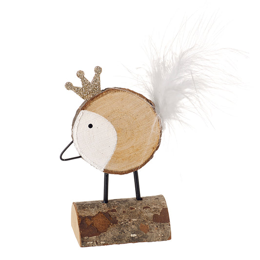 Small Wooden Bird With Feathers