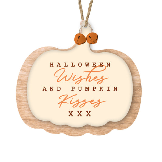 Wooden Pumpkin Wishes And Kisses Hanger