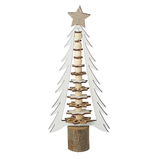 White Wooden Cut Out Tree With Gold Star
