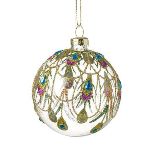 Peacock Design Clear Glass Bauble