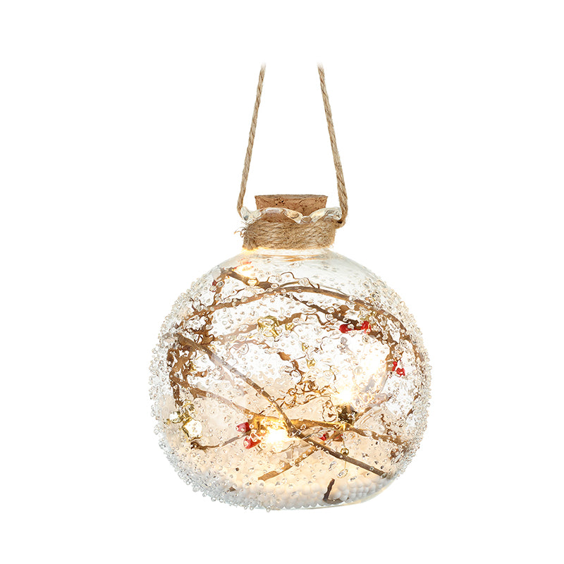 Hanging Glass Light Up Bauble With Snow