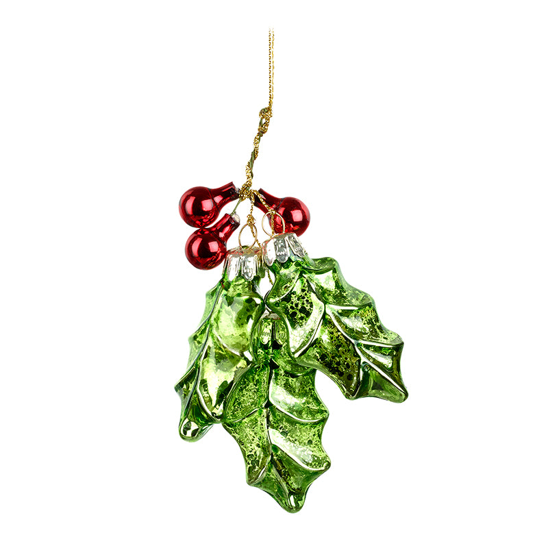 Hanging Glass Holly Tree Decoration