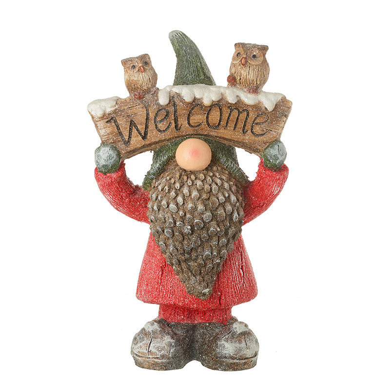 Welcome Sign With Owls Gonk In Red Coat